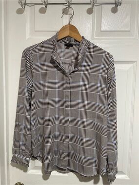Ann Taylor Women's Plaid Button-Front Blouse - Black & White